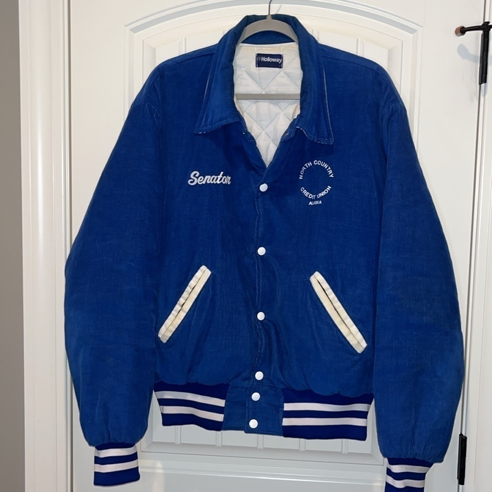 Rare Vintage blue corduroy trucker jacket coat embroidered Senator Alaska L/XL - Picture 16 of 16